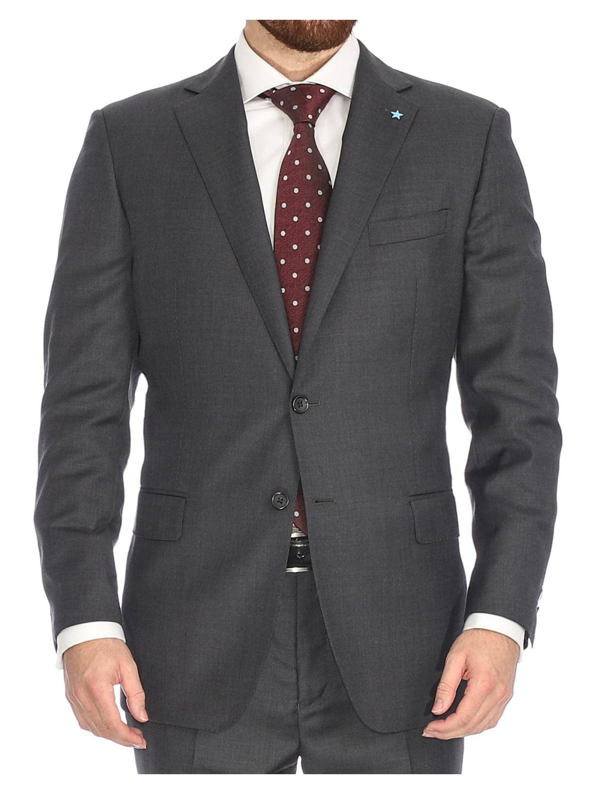 Blujacket BLAZERS Blujacket Mens Solid Charcoal Gray 100% Wool Trim Fit Blazer Sportcoat