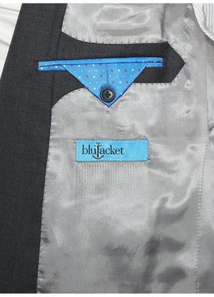 Blujacket BLAZERS Blujacket Mens Solid Charcoal Gray 100% Wool Trim Fit Blazer Sportcoat