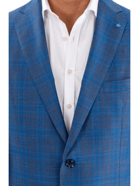 Thumbnail for Blujacket Blujacket Mens Blue Plaid Regular Fit Reda Wool Blazer Sportcoat