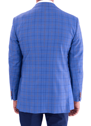 Blujacket Blujacket Mens Light Blue Plaid Regular Fit 100% Wool Blazer Sportcoat