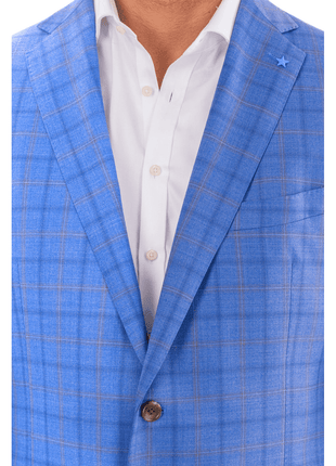 Blujacket Blujacket Mens Light Blue Plaid Regular Fit 100% Wool Blazer Sportcoat