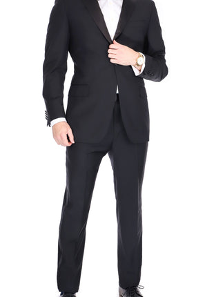 Blujacket SUITS Blujacket Men's Black 100% Italian Wool Canvassed Regular Fit Tuxedo Suit