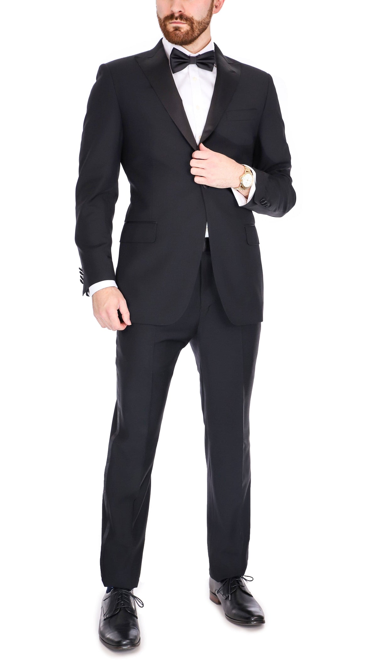 Blujacket SUITS Blujacket Men&#39;s Black 100% Italian Wool Canvassed Regular Fit Tuxedo Suit