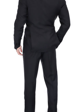 Blujacket SUITS Blujacket Men's Black Italian Wool Canvassed Regular Fit Shawl Lapel Tuxedo Suit