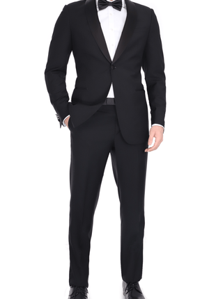 Blujacket SUITS Blujacket Men's Black Italian Wool Canvassed Slim Fit Shawl Lapel Tuxedo Suit