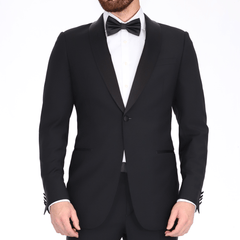 Blujacket SUITS Blujacket Men's Black Italian Wool Canvassed Slim Fit Shawl Lapel Tuxedo Suit