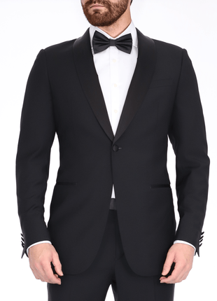 Blujacket SUITS Blujacket Men's Black Italian Wool Canvassed Slim Fit Shawl Lapel Tuxedo Suit