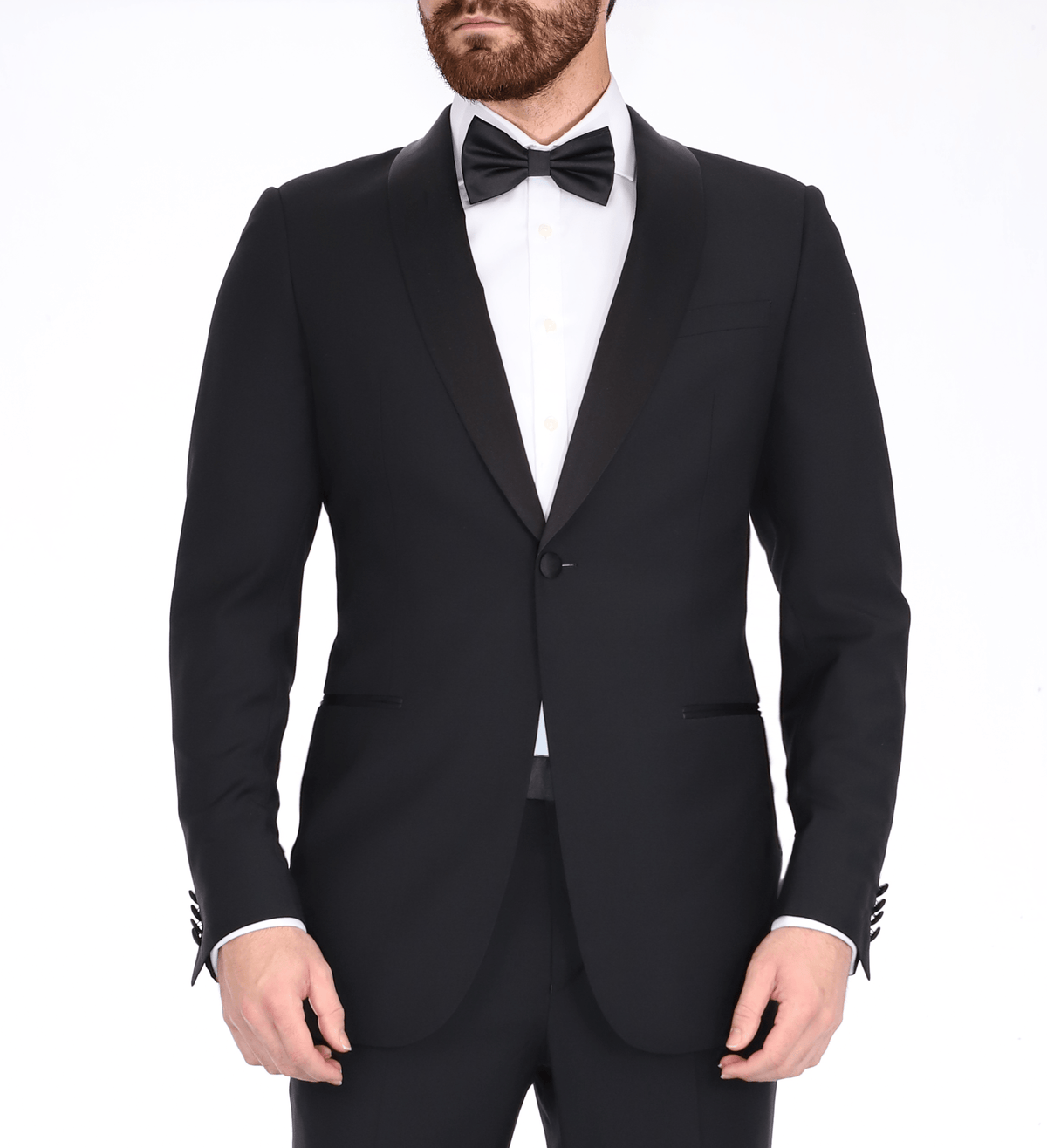 Blujacket SUITS Blujacket Men&#39;s Black Italian Wool Canvassed Slim Fit Shawl Lapel Tuxedo Suit
