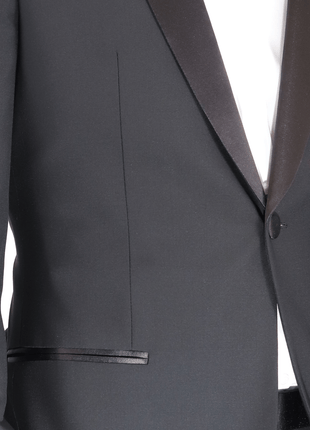 Blujacket SUITS Blujacket Men's Black Italian Wool Canvassed Slim Fit Shawl Lapel Tuxedo Suit