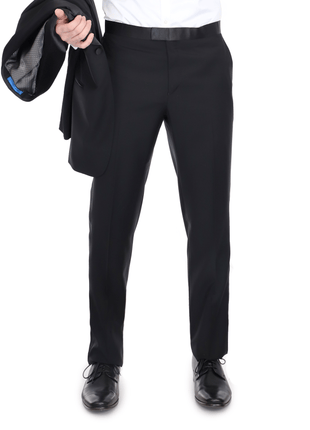 Blujacket SUITS Blujacket Men's Black Italian Wool Canvassed Slim Fit Shawl Lapel Tuxedo Suit