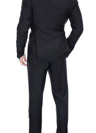 Blujacket SUITS Blujacket Men's Black Italian Wool Canvassed Slim Fit Shawl Lapel Tuxedo Suit