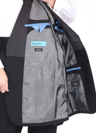Blujacket SUITS Blujacket Men's Black Italian Wool Canvassed Slim Fit Shawl Lapel Tuxedo Suit
