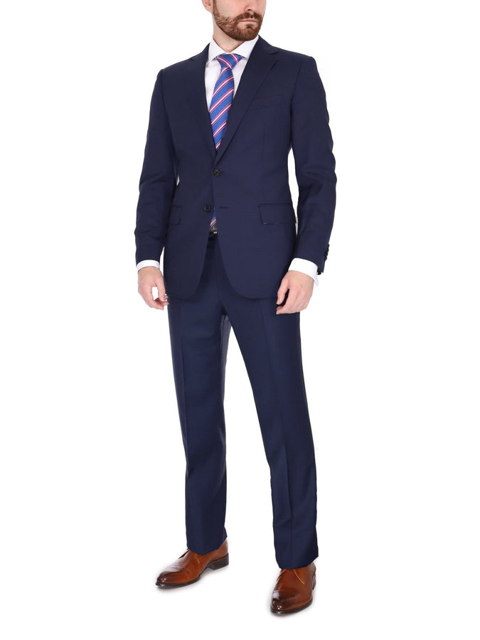 Men's navy blue wool slim fit suit