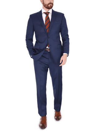 Blujacket SUITS Blujacket Mens Blue Check 100% Wool Trim Fit 2 Button Suit
