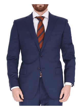 Blujacket SUITS Blujacket Mens Blue Check 100% Wool Trim Fit 2 Button Suit
