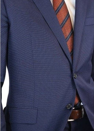 Blujacket SUITS Blujacket Mens Blue Check 100% Wool Trim Fit 2 Button Suit