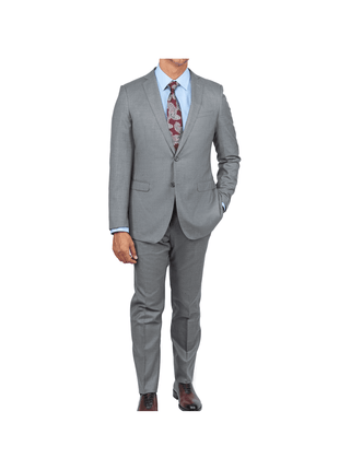 Blujacket SUITS Blujacket Mens Solid Light Gray Wool Cashmere Trim Fit 2 Piece Suit