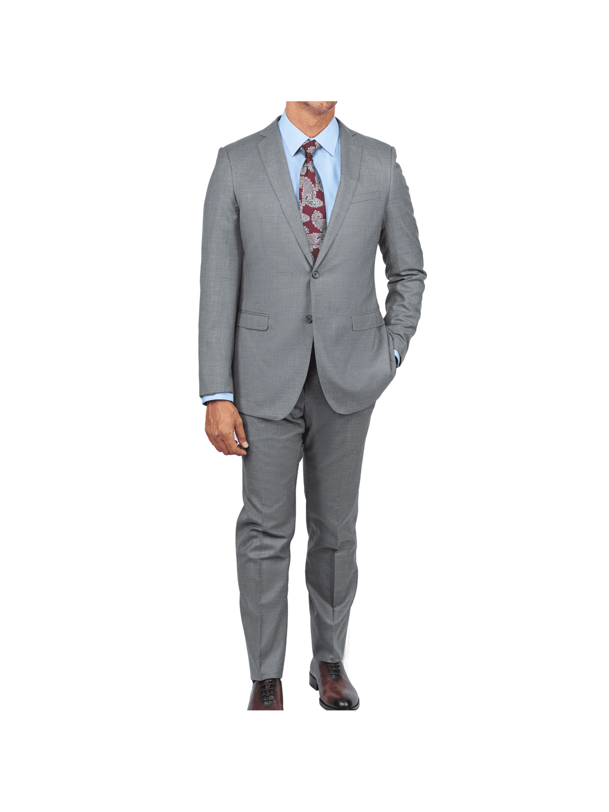 Blujacket SUITS Blujacket Mens Solid Light Gray Wool Cashmere Trim Fit 2 Piece Suit