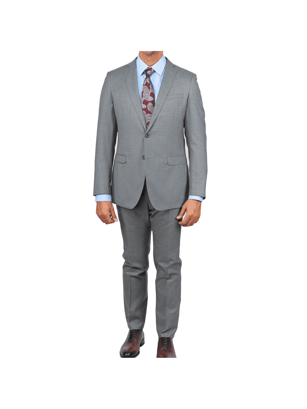 Blujacket SUITS Blujacket Mens Solid Light Gray Wool Cashmere Trim Fit 2 Piece Suit