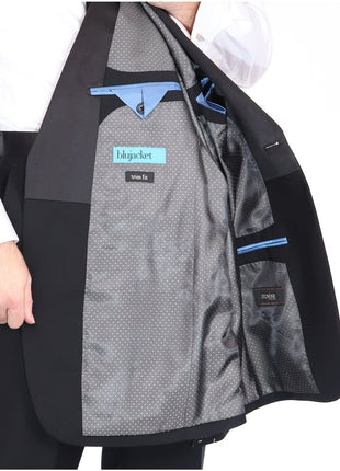 Blujacket TUXEDOS Blujacket Mens Solid Black 100% Wool Regular Fit Tuxedo Suit With Shawl Lapel