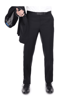Blujacket TUXEDOS Blujacket Mens Solid Black 100% Wool Regular Fit Tuxedo Suit With Shawl Lapel