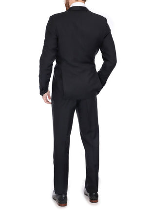 Blujacket TUXEDOS Blujacket Mens Solid Black 100% Wool Regular Fit Tuxedo Suit With Shawl Lapel