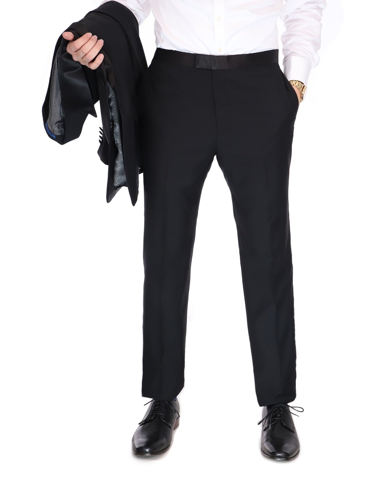 Blujacket TUXEDOS Blujacket Mens Solid Black 100% Wool Trim Fit 2-Piece Tuxedo Suit