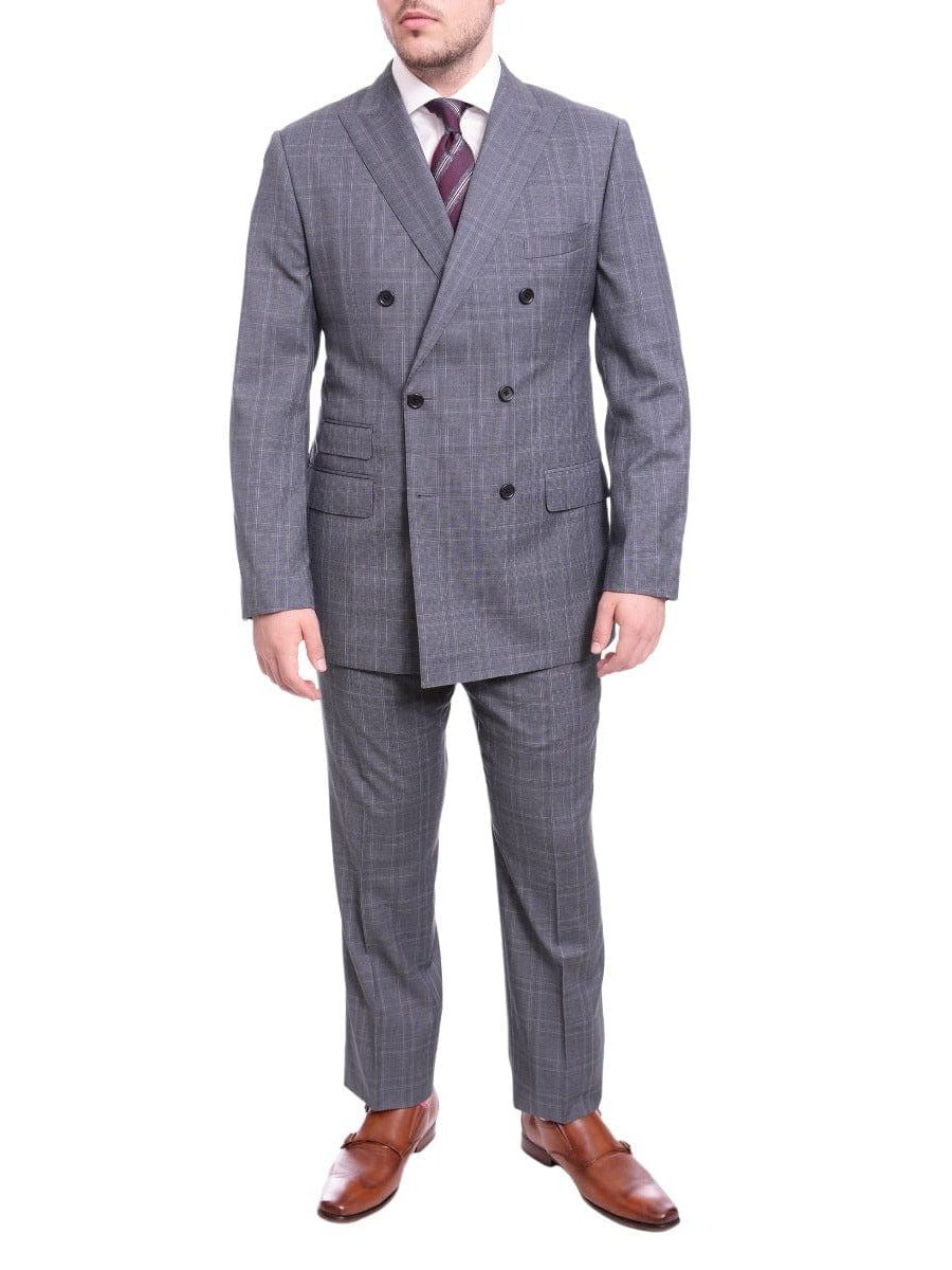 Blujacket TWO PIECE SUITS Blujacket Classic Fit Blue Plaid Double Breasted Half Canvassed Reda Wool Suit