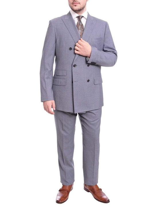 Blujacket TWO PIECE SUITS Blujacket Classic Fit Blue With Tan Pinstripe Double Breasted Reda Wool Suit
