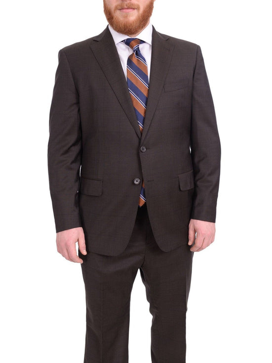Blujacket TWO PIECE SUITS Blujacket Classic Fit Brown Windowpane Check Half Canvassed Marzotto Wool Suit