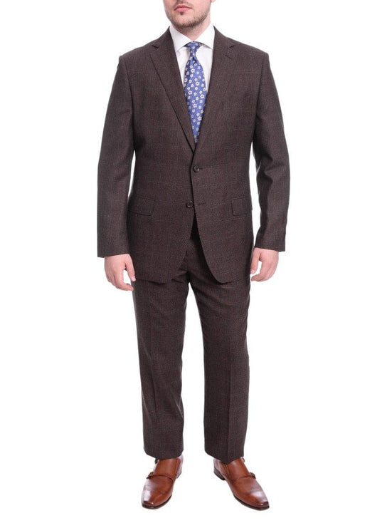 Blujacket TWO PIECE SUITS Blujacket Classic Fit Brown With Blue Plaid Two Button Half Canvassed Wool Suit