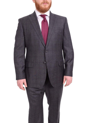 Blujacket TWO PIECE SUITS Blujacket Classic Fit Charcoal Gray Windowpane Half Canvassed Reda Wool Suit