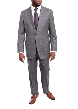 Blujacket TWO PIECE SUITS Blujacket Classic Fit Gray Plaid Windowpane Half Canvassed Guabello Wool Suit