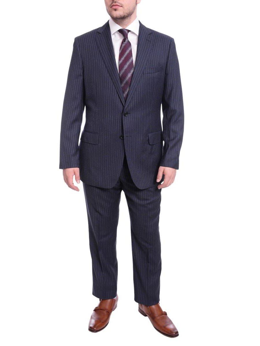 Blujacket TWO PIECE SUITS Blujacket Classic Fit Navy Blue Chalkstripe Two Button Half Canvassed Wool Suit