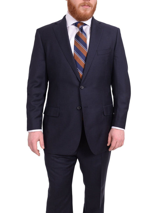 Blujacket TWO PIECE SUITS Blujacket Classic Fit Navy Blue Herringbone Half Canvassed Angelico Wool Suit
