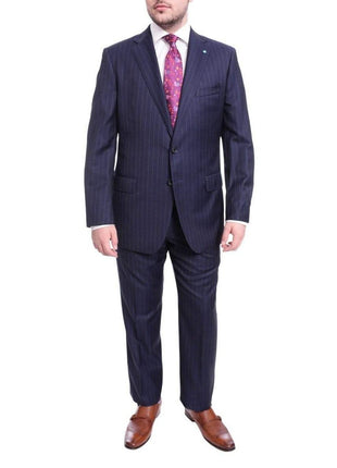 Blujacket TWO PIECE SUITS Blujacket Classic Fit Navy Blue Pinstriped Two Button Half Canvassed Wool Suit