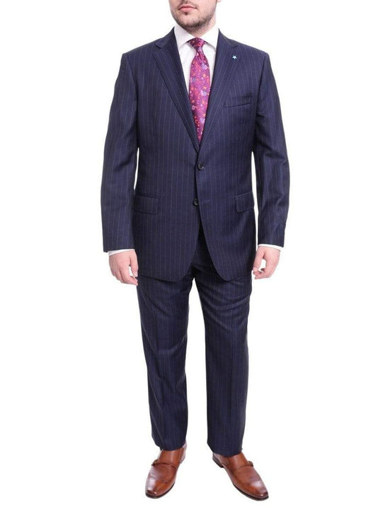 Blujacket TWO PIECE SUITS Blujacket Classic Fit Navy Blue Pinstriped Two Button Half Canvassed Wool Suit