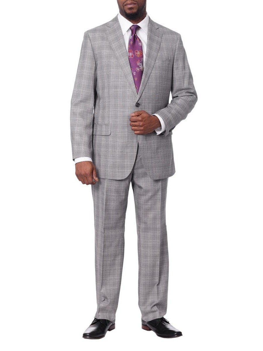 Blujacket TWO PIECE SUITS Blujacket Mens Gray Plaid Wool & Silk Blend Regular Fit Suit