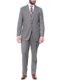 Thumbnail for Blujacket TWO PIECE SUITS Blujacket Mens Gray Striped 100% Wool Flannel Classic Fit Half Canvassed Suit
