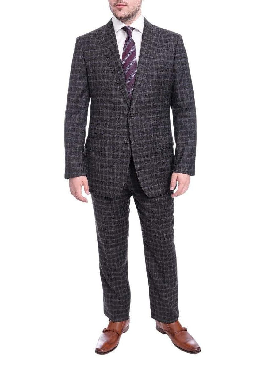 Blujacket TWO PIECE SUITS Blujacket Slim Fit Charcoal Gray &amp; Blue Plaid Half Canvassed Wool Suit