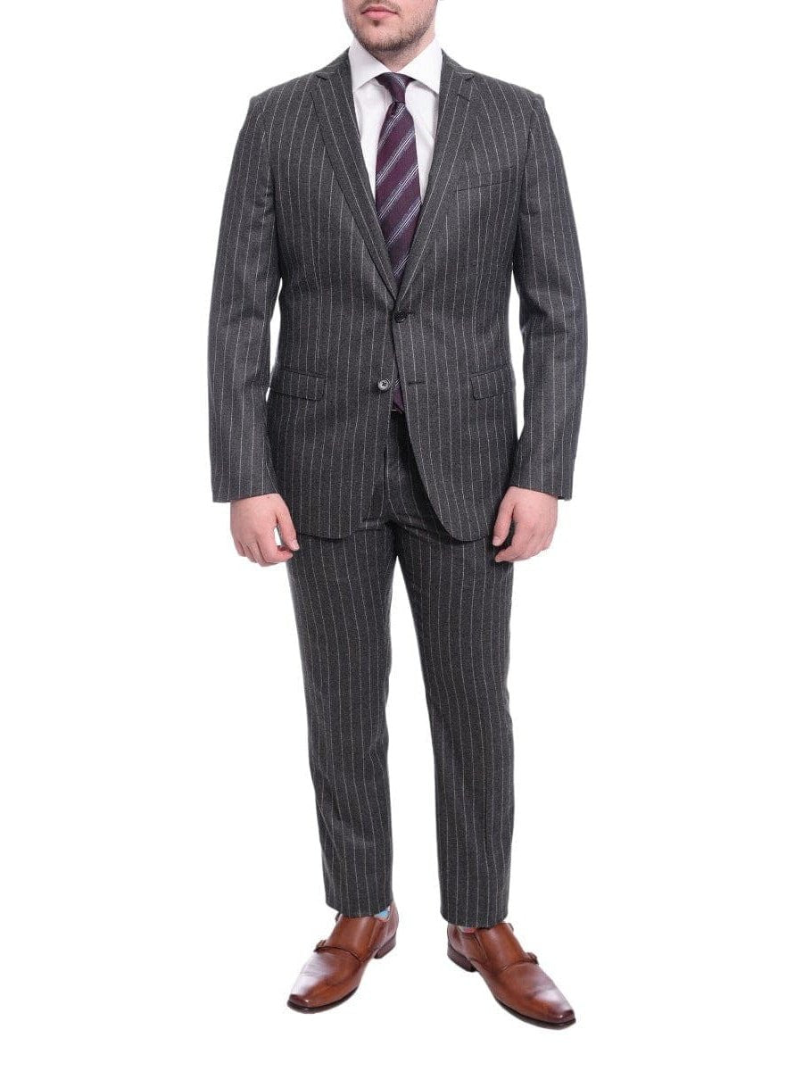 Blujacket TWO PIECE SUITS Blujacket Slim Fit Gray Chalk Stripe Two Button Half Canvassed Vbc Wool Suit