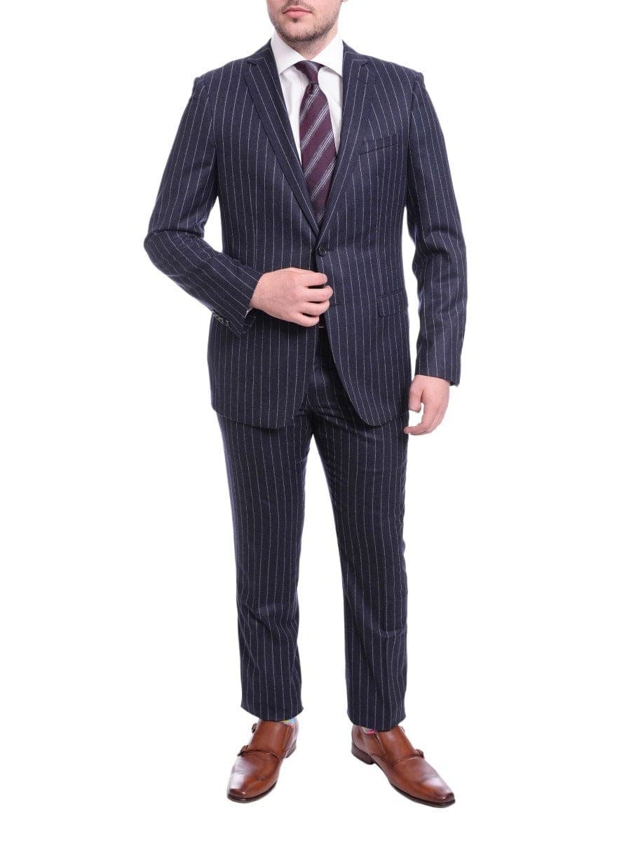 Blujacket TWO PIECE SUITS Blujacket Slim Fit Navy Chalk Stripe Two Button Half Canvassed Vbc Wool Suit