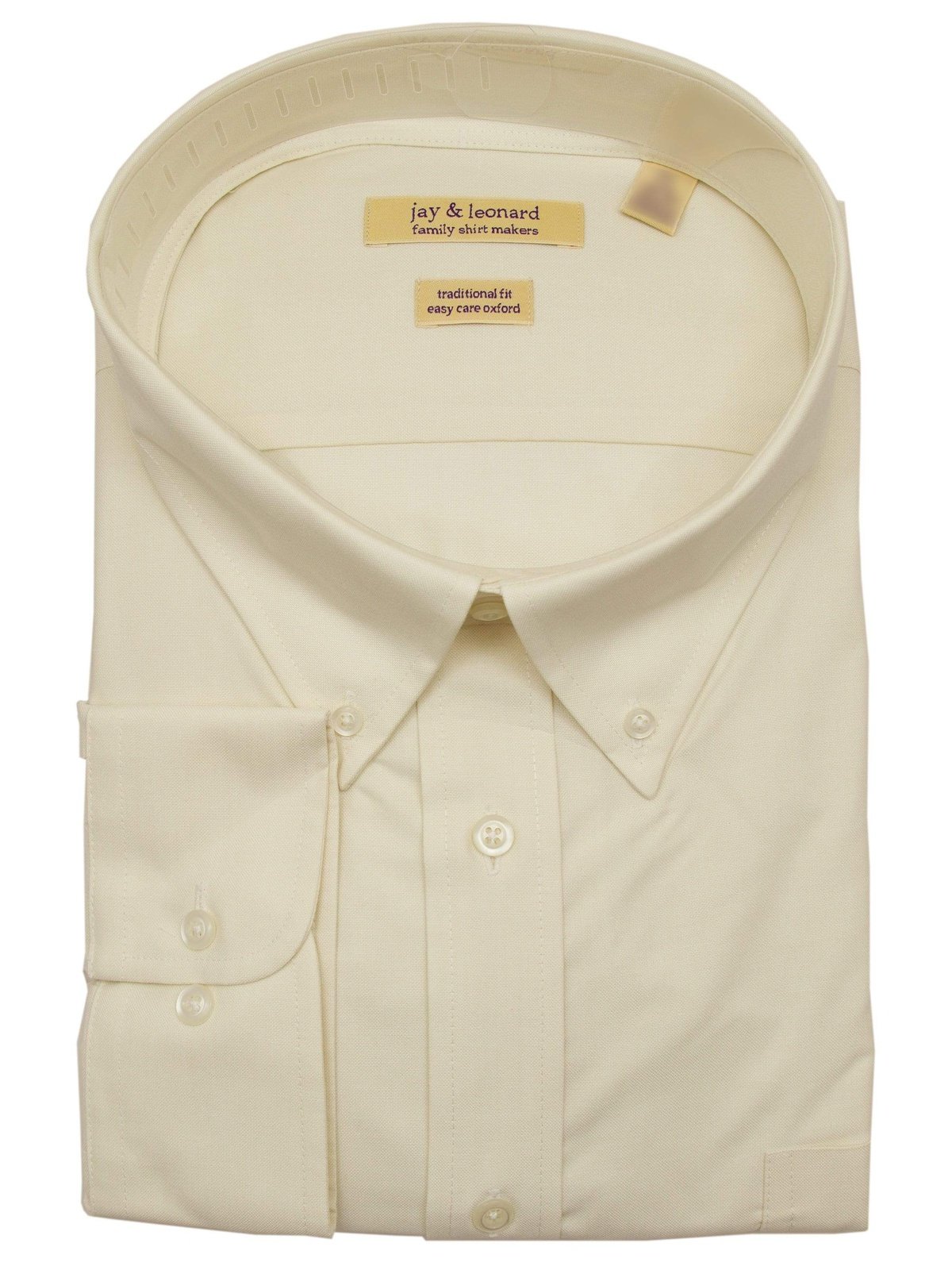 Brand J SHIRTS Mens Cotton Solid Ecru Regular Fit Button-Down Collar Oxford Dress Shirt