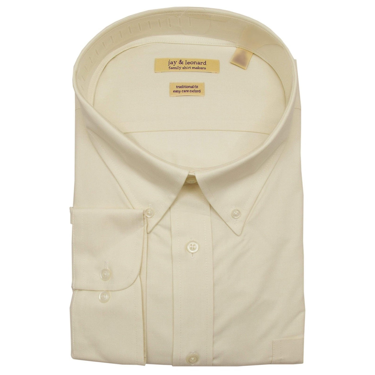 Brand J SHIRTS Mens Cotton Solid Ecru Regular Fit Button-Down Collar Oxford Dress Shirt