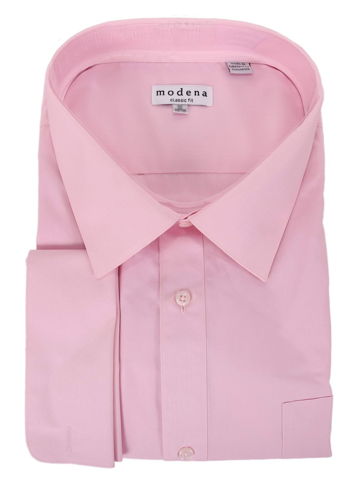 Brand M SHIRTS 16 / 32-33 Mens Solid Pink Regular Fit Spread Collar French Cuff Dress Shirt