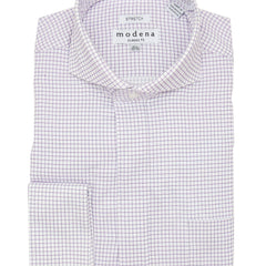 Brand M SHIRTS 17.5 / 32-33 Mens Cotton Purple Check Classic Fit Cutaway Collar Stretch Dress Shirt