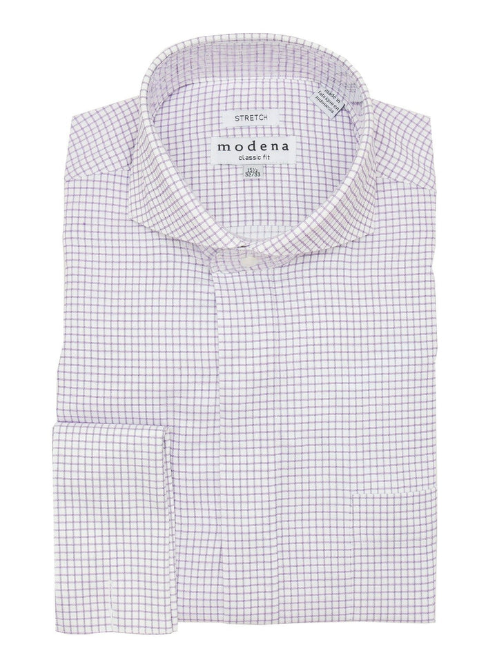 MensCottonPurpleCheckClassicFitCutawayCollarStretchDressShirt