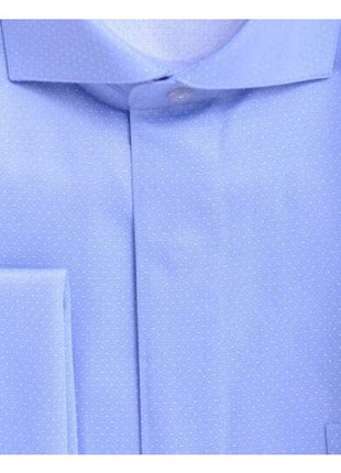 Brand M SHIRTS Men's Classic Fit Blue & White Dots Cutaway Collar French Cuff Cotton Dress Shirt