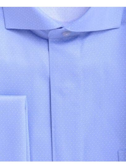 Brand M SHIRTS Men's Classic Fit Blue & White Dots Cutaway Collar French Cuff Cotton Dress Shirt