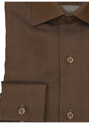 Brand M SHIRTS Men's Classic Fit Brown & White Polka Dot Cutaway Collar Cotton Dress Shirt